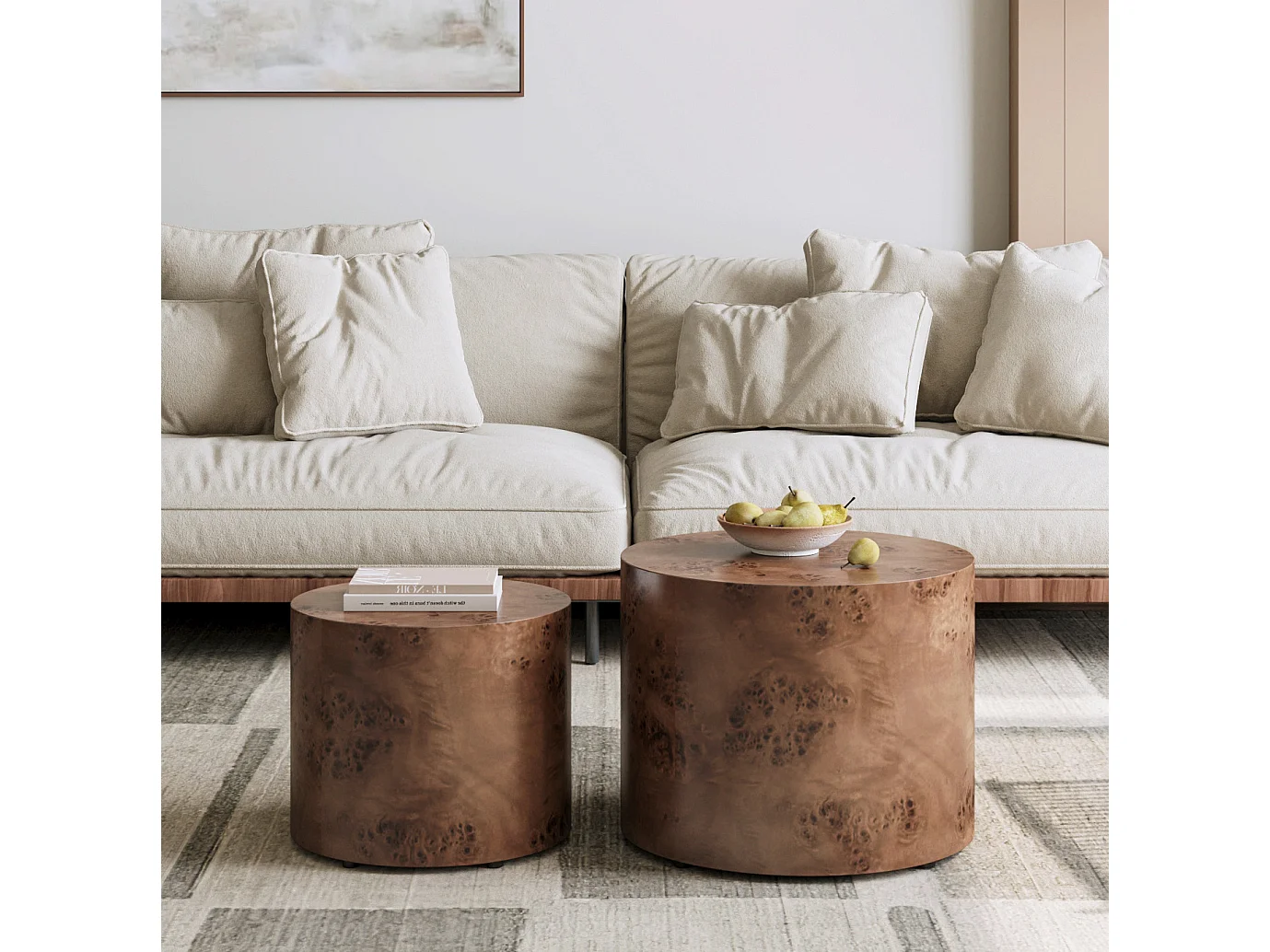Set di 2 tavolini rotondi impilabili, 48 cm e 38 cm, in legno marrone scuro