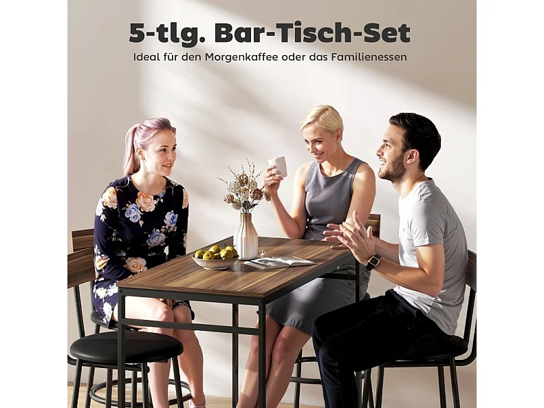 Conjunto de mesa de bar de 110x55 cm y 4 taburetes - Estilo industrial - Negro y marrón