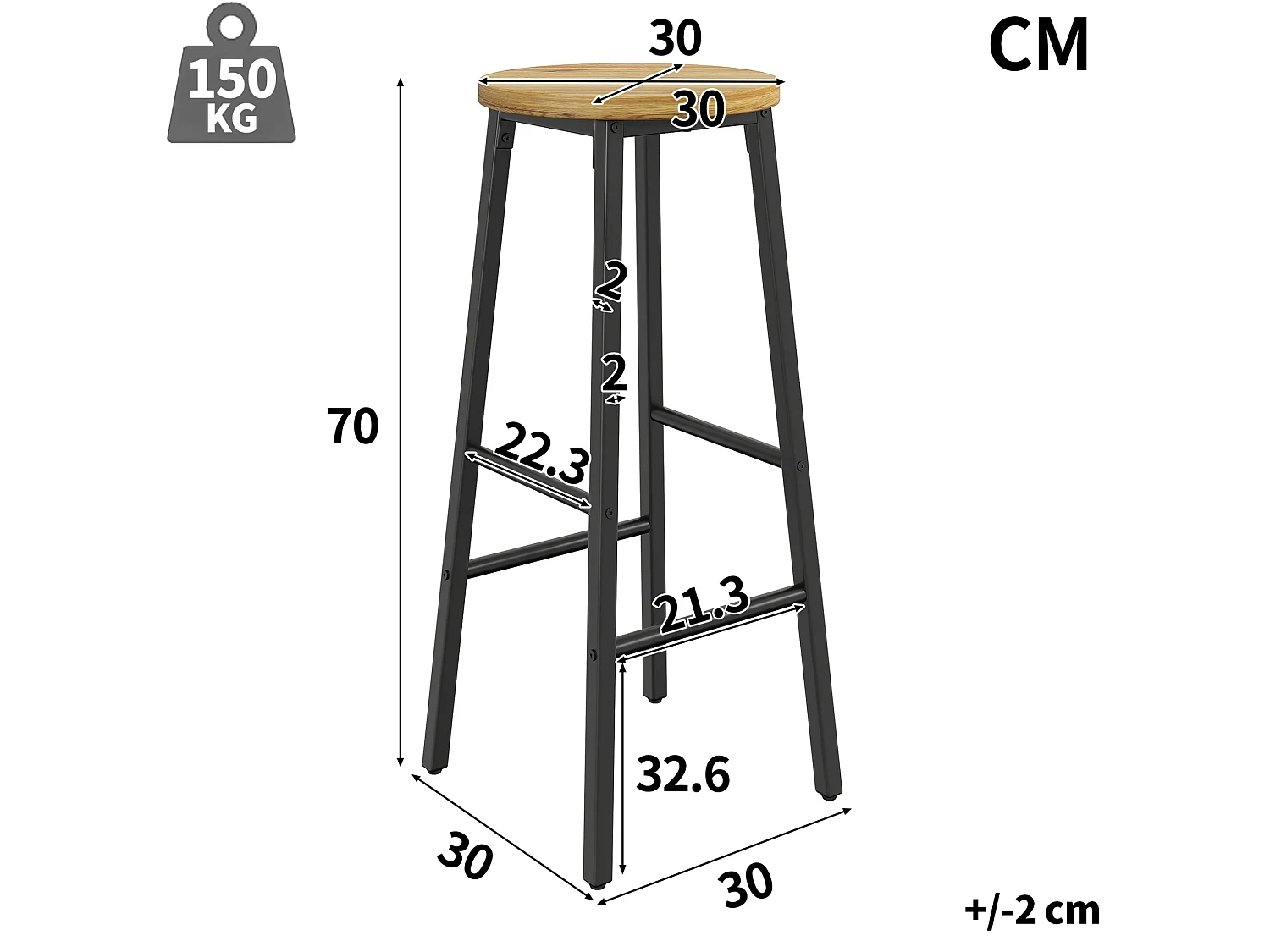Ensemble meuble de bar + 2 tabourets - Noir et naturel foncé