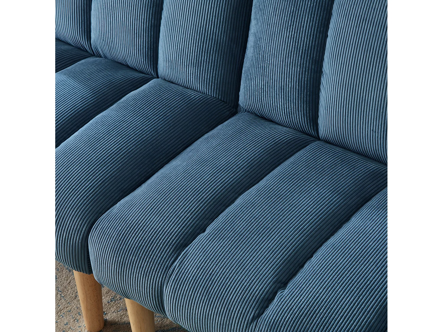 Canapé convertible 2 places bleu, sans accoudoirs, dossier réglable, futon pliable, salon