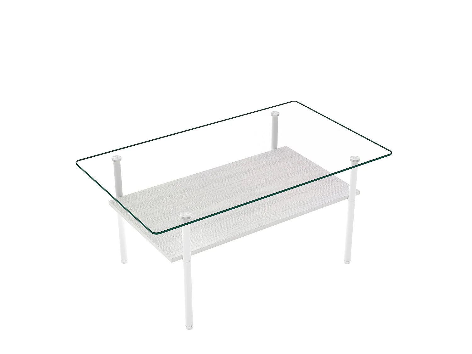 Tavolino moderno da 97,7 cm con vano contenitore - Piano in vetro - Bianco
