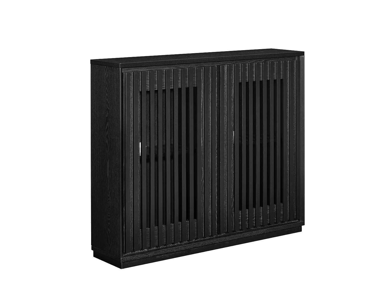 Buffet vintage noir avec 2 portes - Panneaux cannelés et ajourés