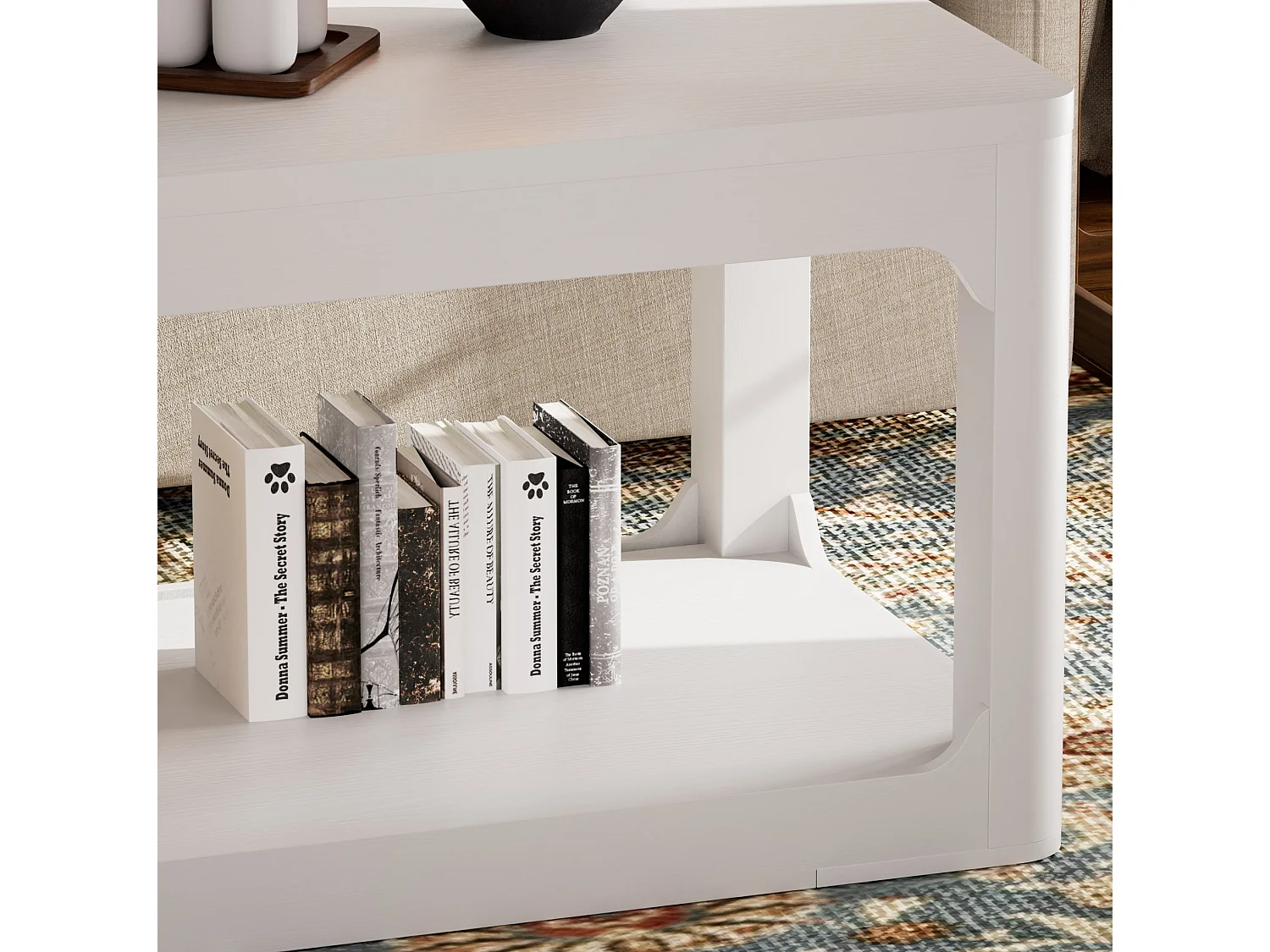 Mesa de centro branca de 100x50x44,5 cm com 2 níveis - Design simples e moderno