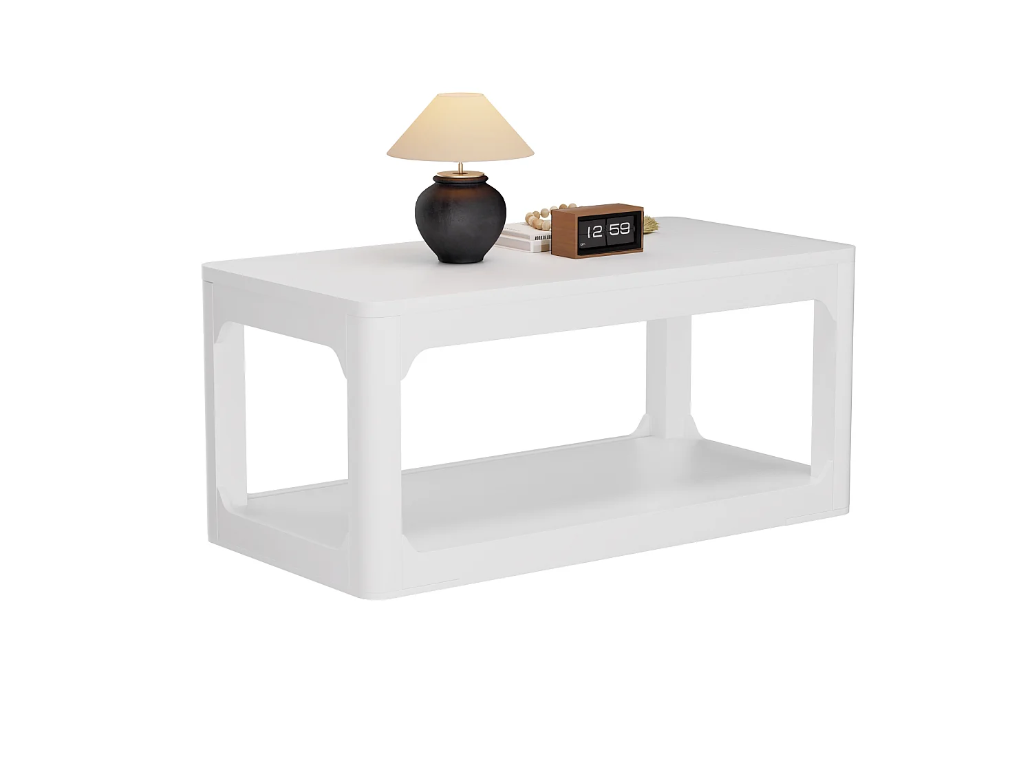 Mesa de centro branca de 100x50x44,5 cm com 2 níveis - Design simples e moderno
