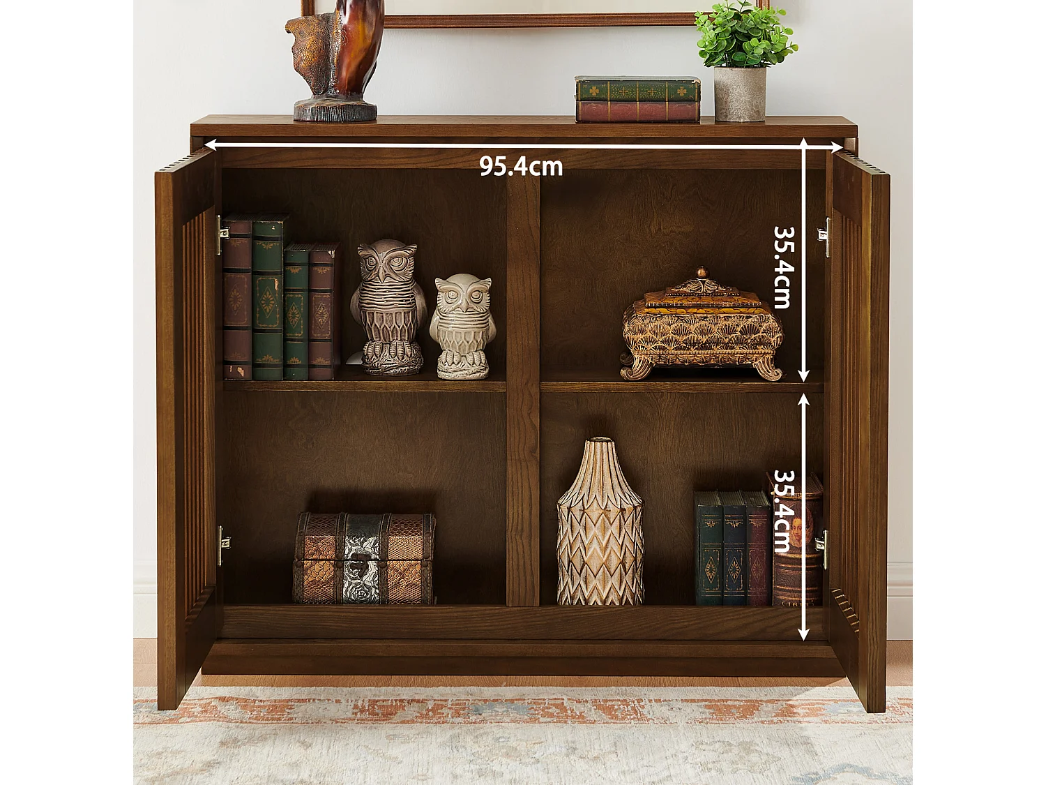 Buffet vintage marron avec 2 portes - Panneaux cannelés et ajourés
