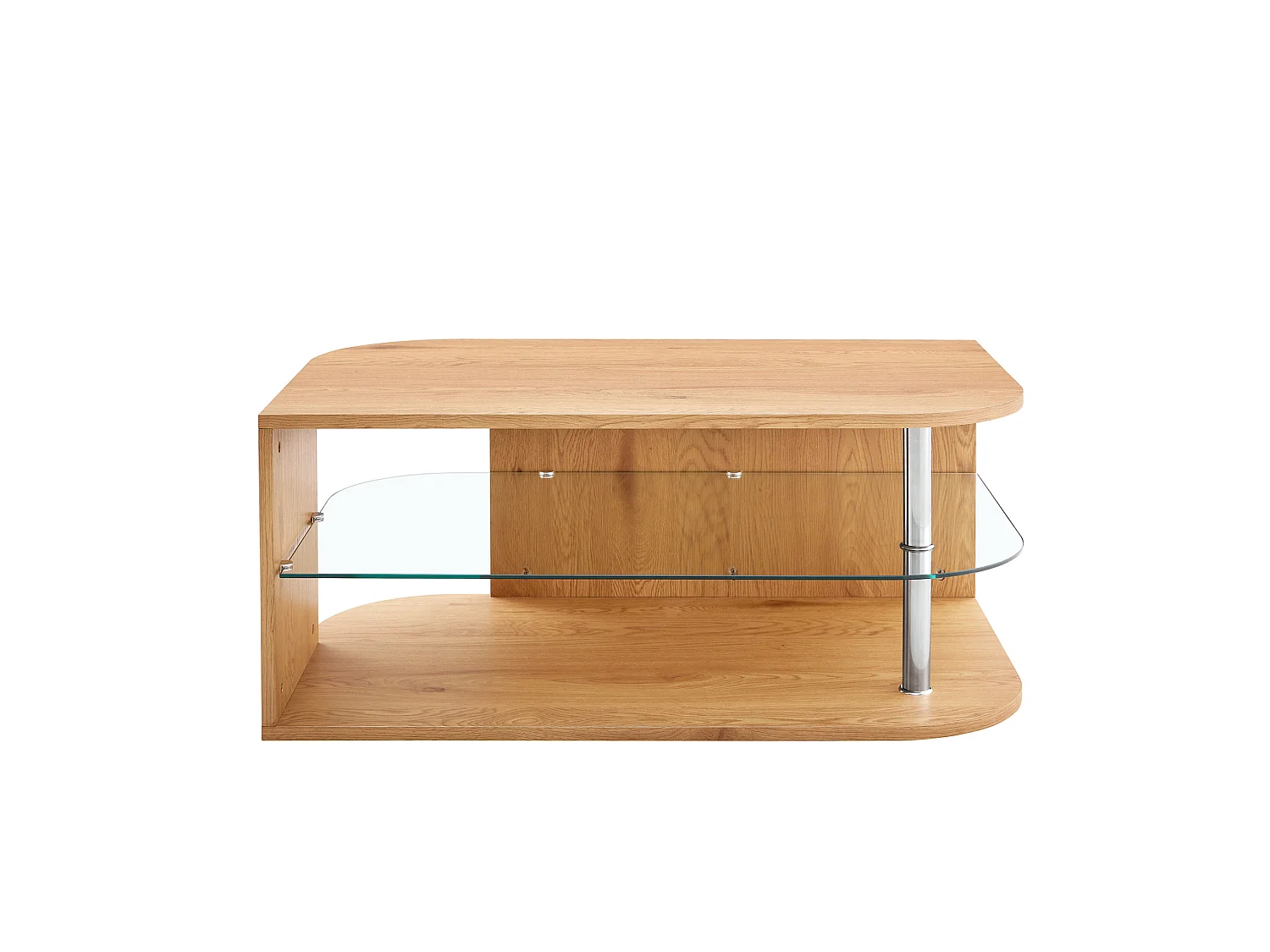 Soffbord 100 x 60 x 42 cm naturfärgad med förvaring - MDF och glas