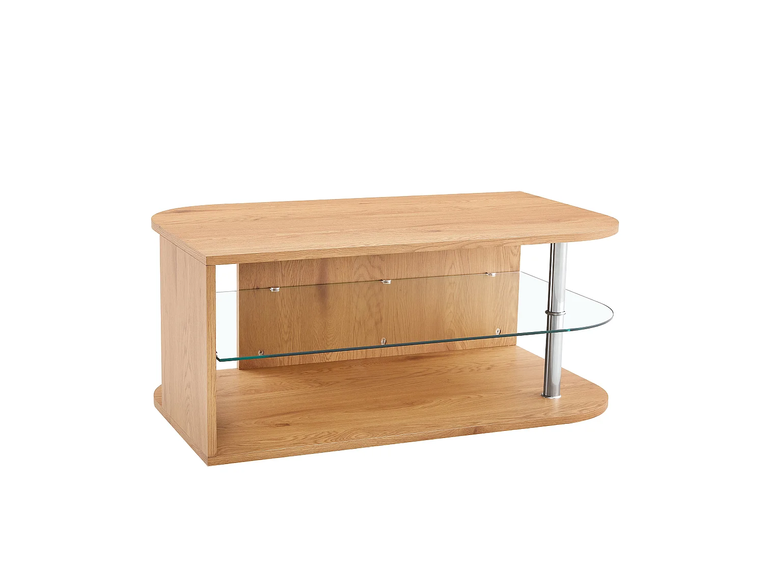 Soffbord 100 x 60 x 42 cm naturfärgad med förvaring - MDF och glas