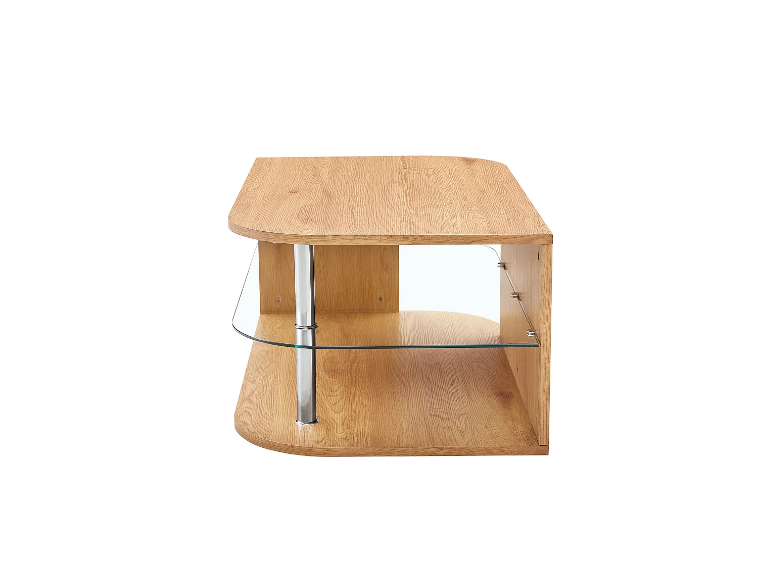 Soffbord 100 x 60 x 42 cm naturfärgad med förvaring - MDF och glas
