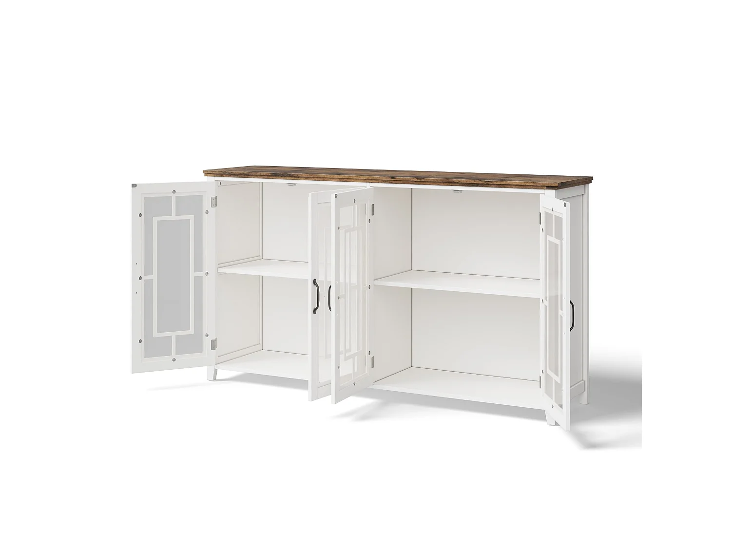 Buffet moderne avec 4 portes vitrées - Blanc 160 x 40 x 86 cm