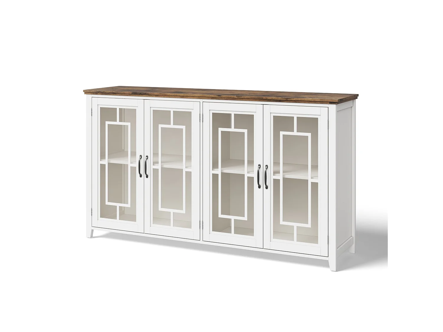 Buffet moderne avec 4 portes vitrées - Blanc 160 x 40 x 86 cm