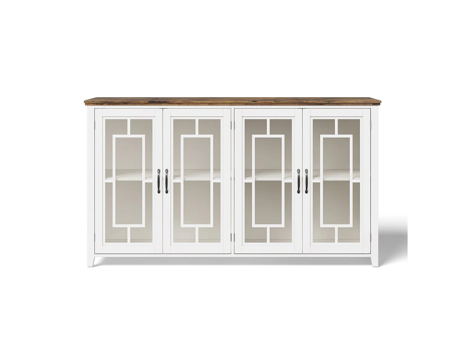 Buffet moderne avec 4 portes vitrées - Blanc 160 x 40 x 86 cm