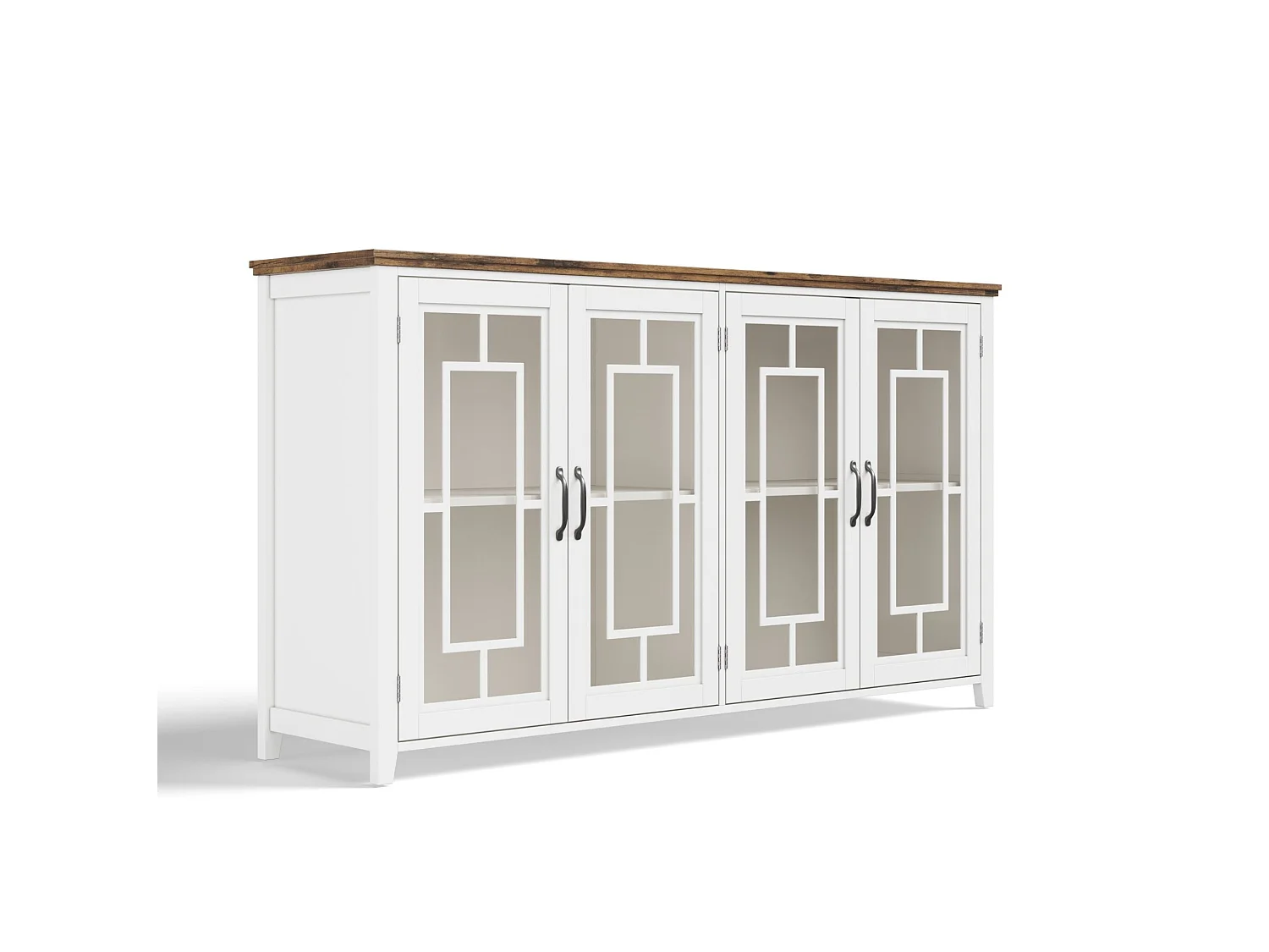 Buffet moderne avec 4 portes vitrées - Blanc 160 x 40 x 86 cm