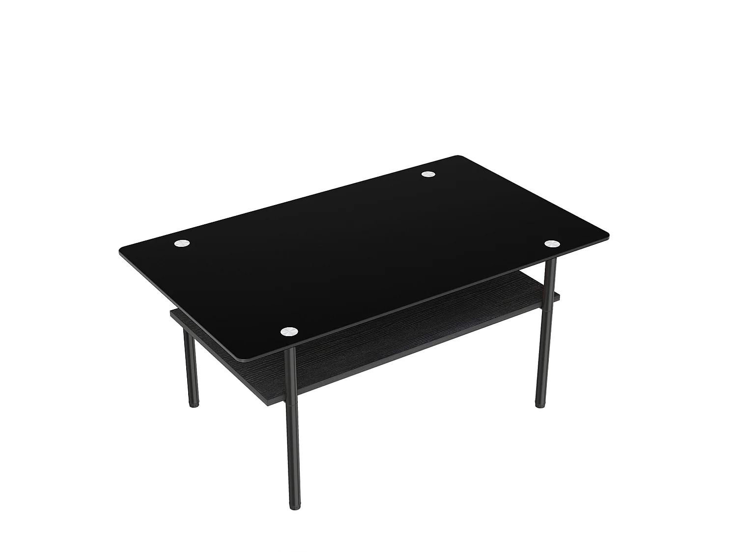 Table basse moderne 97.7 cm avec rangement - Plateau en verre - Noir