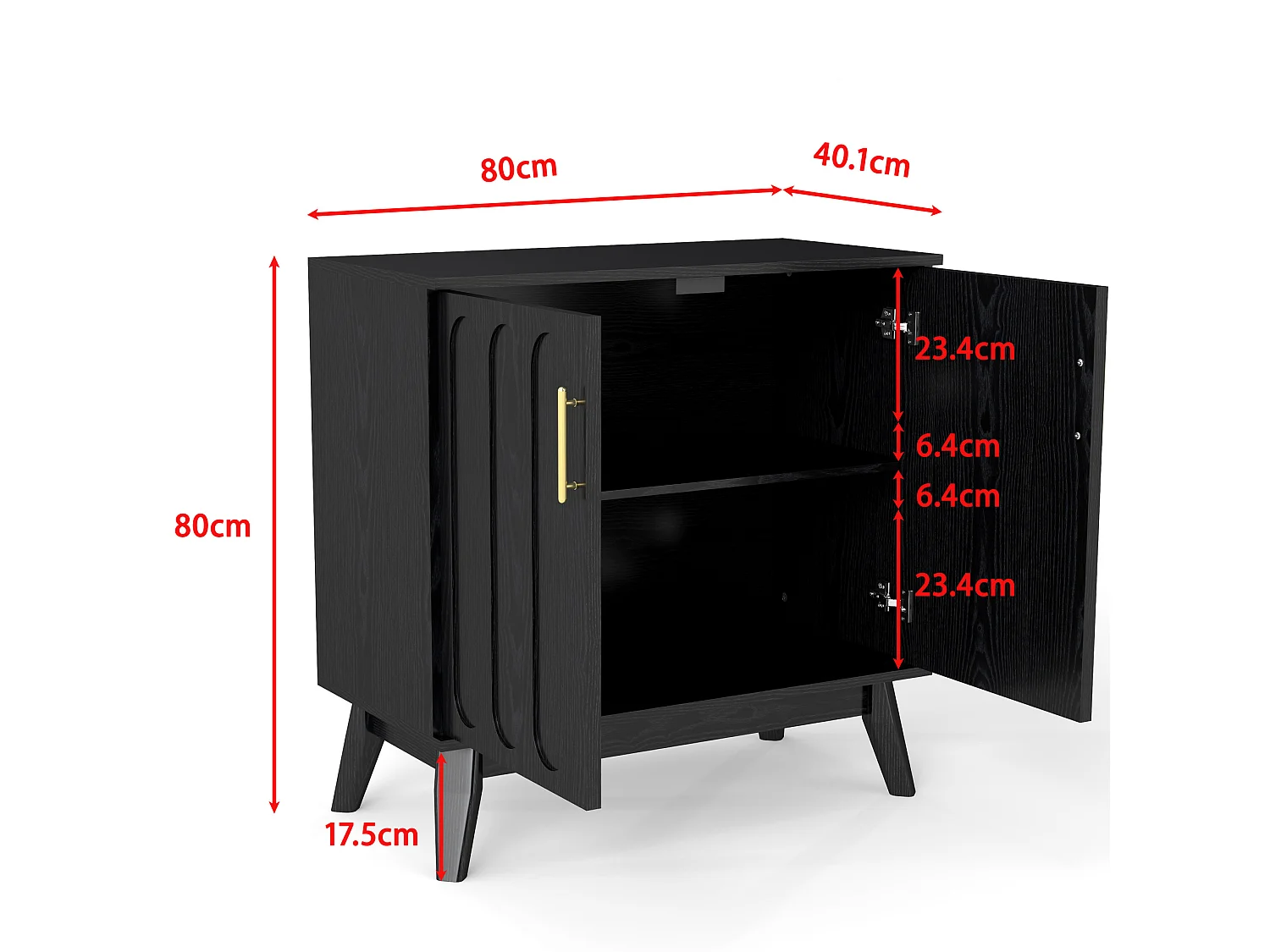 Buffet vintage en bois noir avec 2 portes et étagère réglable