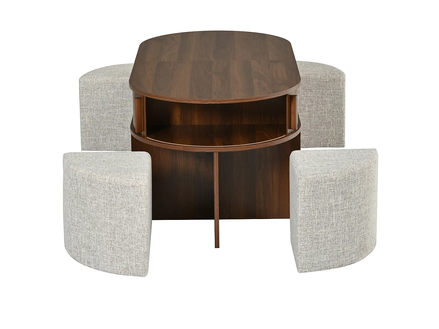 Table basse ovale avec 4 tabourets en tissu - Marron