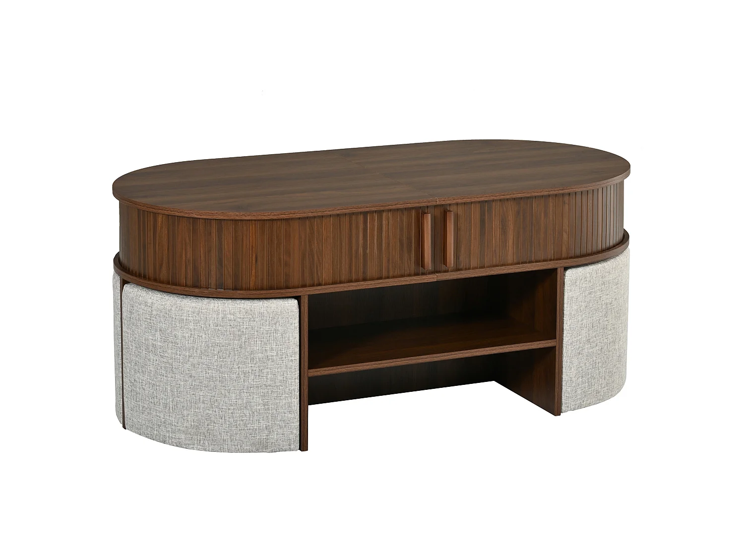 Table basse ovale avec 4 tabourets en tissu - Marron