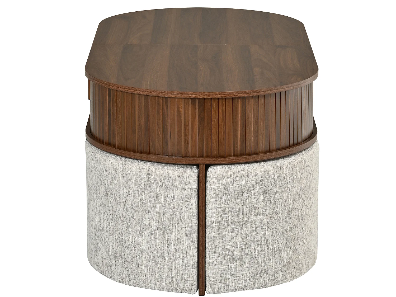 Table basse ovale avec 4 tabourets en tissu - Marron
