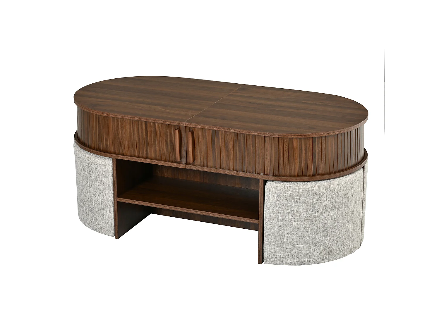 Table basse ovale avec 4 tabourets en tissu - Marron