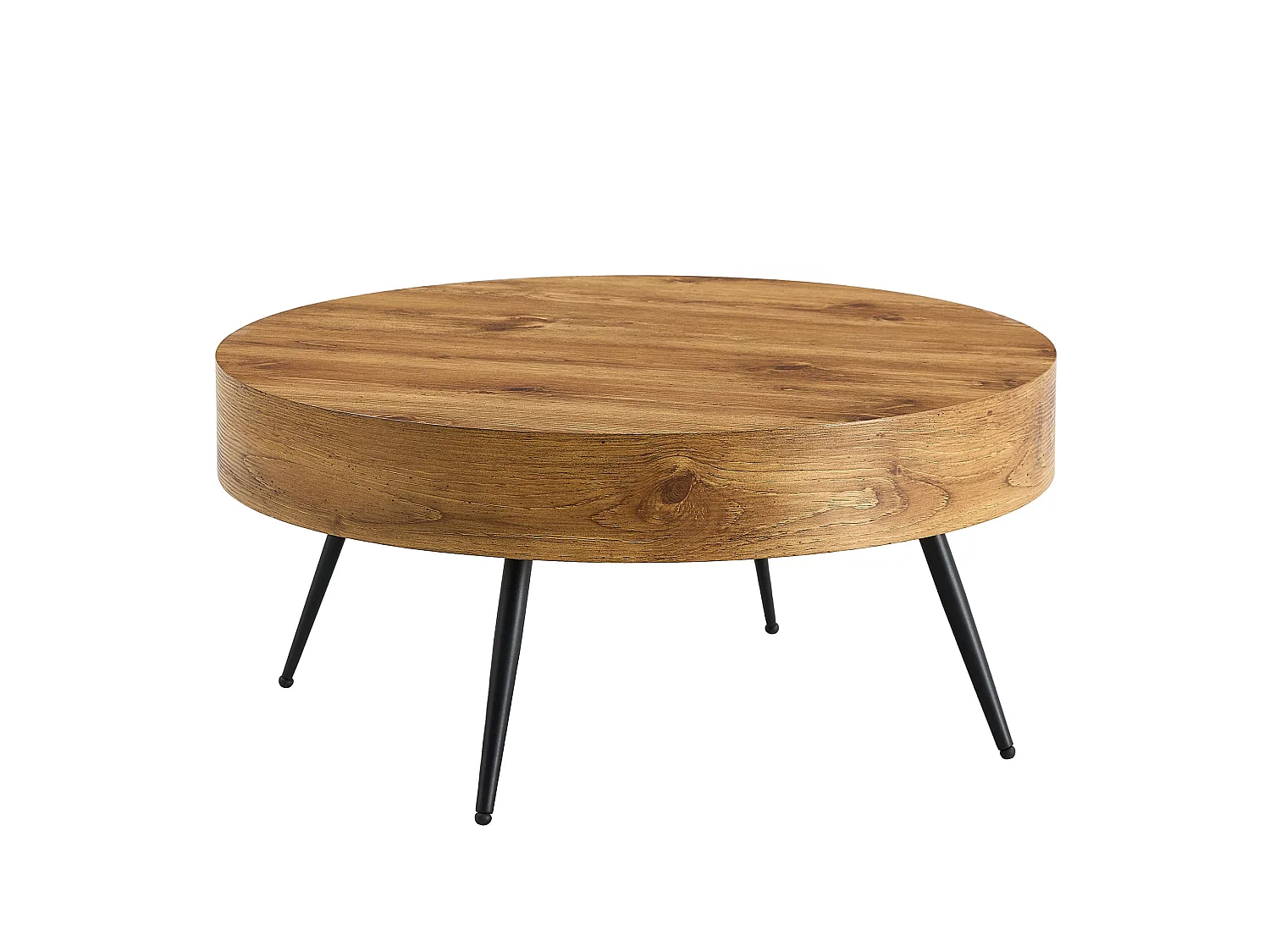 Table basse ronde 70x70 cm couleur bois - Pieds en métal noir