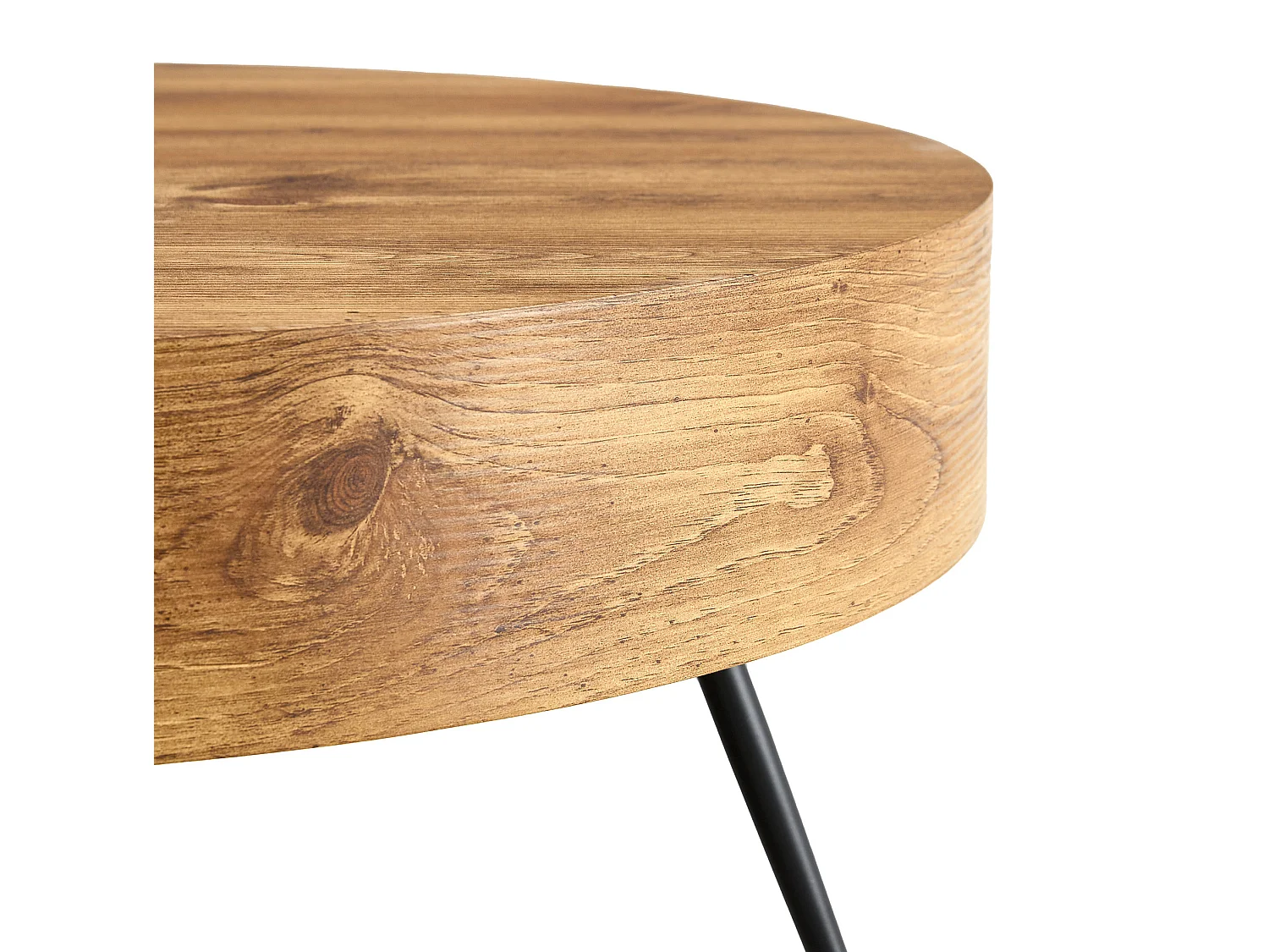 Table basse ronde 70x70 cm couleur bois - Pieds en métal noir