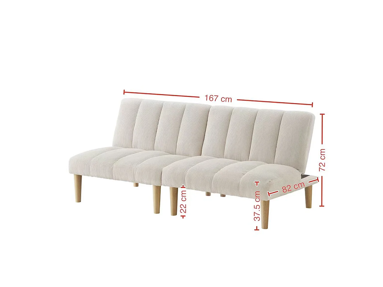 Canapé convertible 2 places beige, sans accoudoirs, dossier réglable, futon pliable, salon