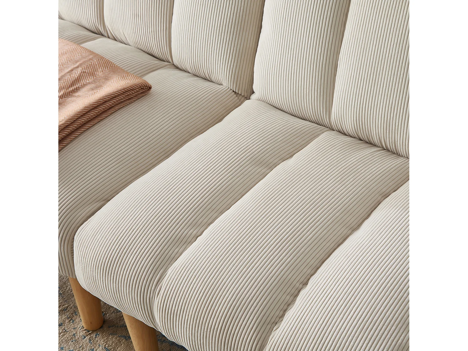 Canapé convertible 2 places beige, sans accoudoirs, dossier réglable, futon pliable, salon