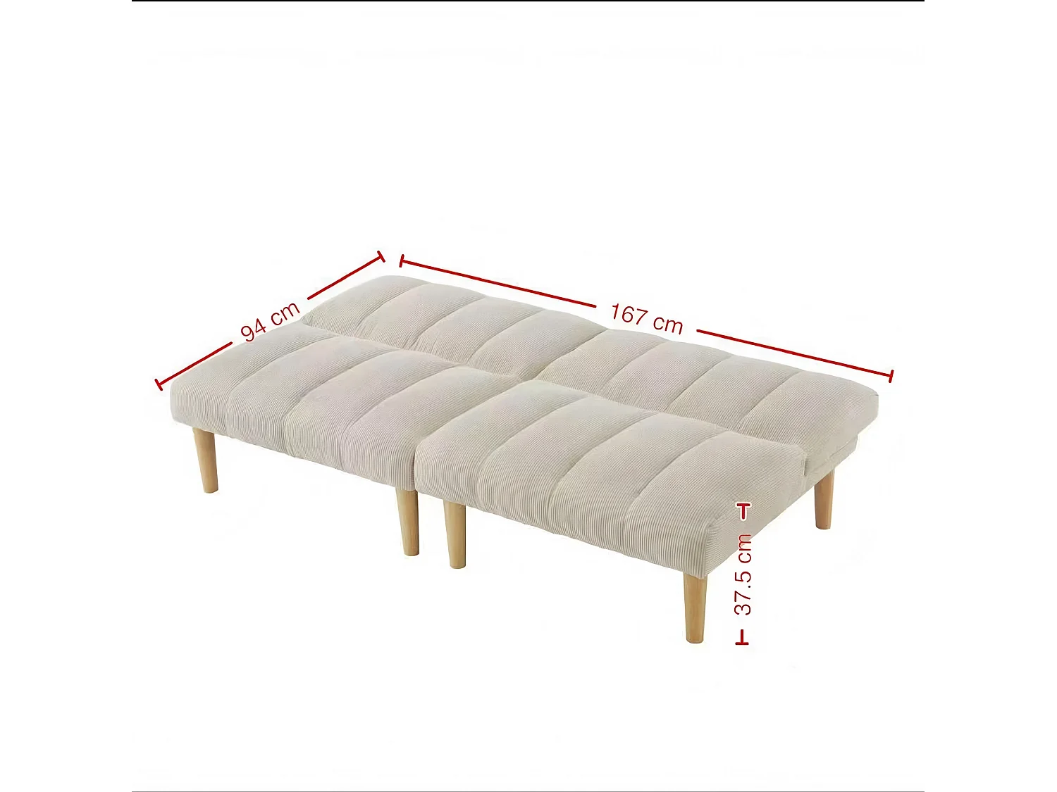 Canapé convertible 2 places beige, sans accoudoirs, dossier réglable, futon pliable, salon