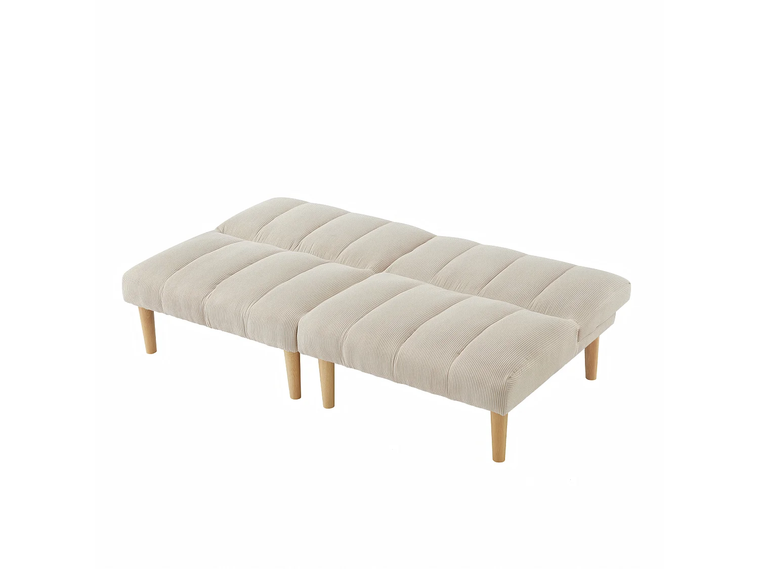 Canapé convertible 2 places beige, sans accoudoirs, dossier réglable, futon pliable, salon