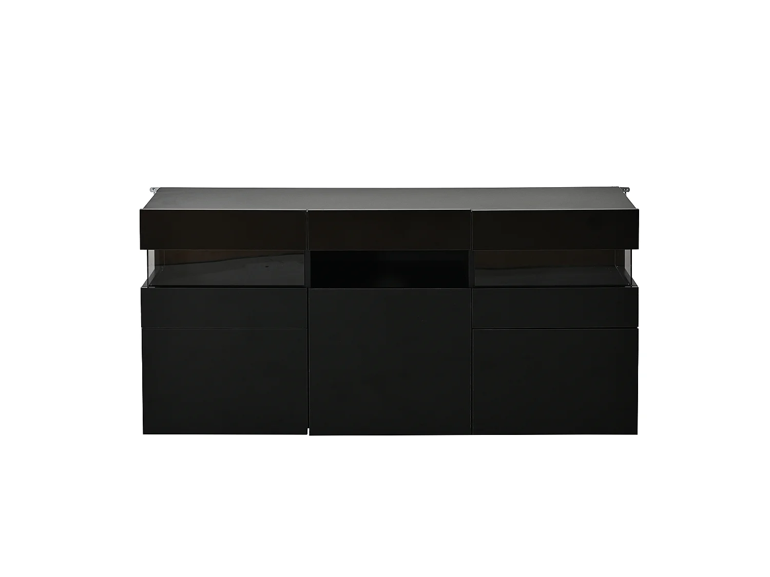 Credenza da soggiorno da 140 cm con 3 ante, finitura lucida e illuminazione a LED - Nera