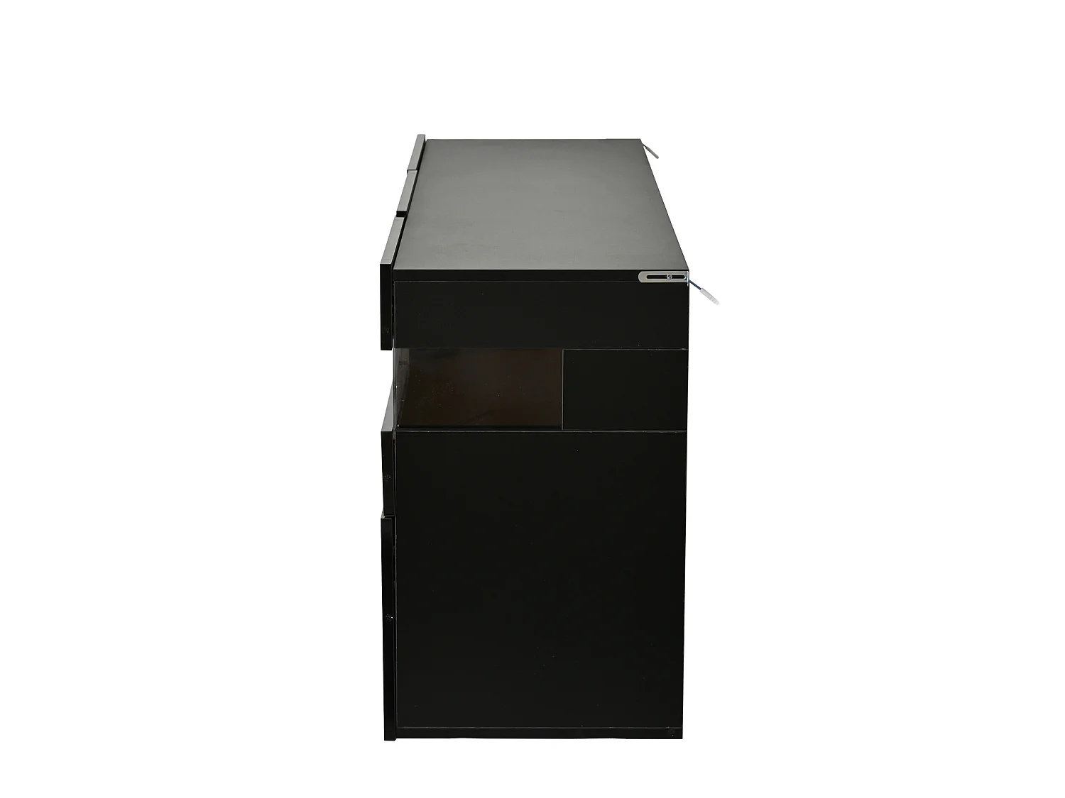 Credenza da soggiorno da 140 cm con 3 ante, finitura lucida e illuminazione a LED - Nera