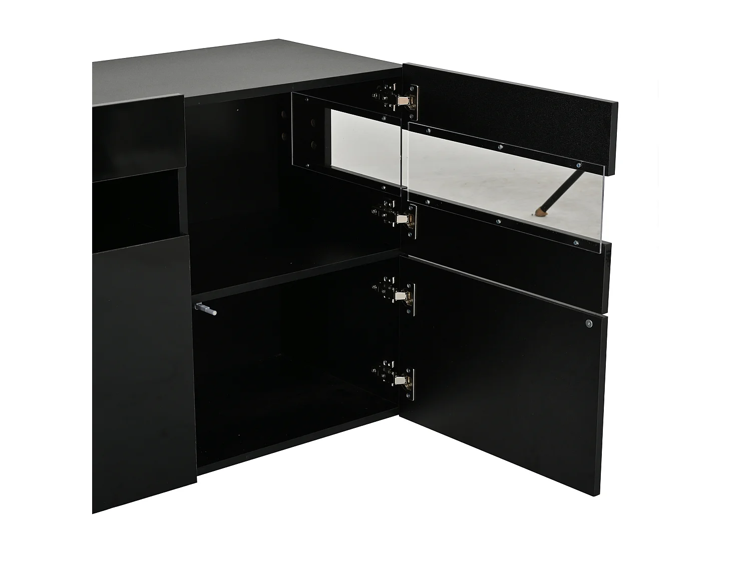 Credenza da soggiorno da 140 cm con 3 ante, finitura lucida e illuminazione a LED - Nera