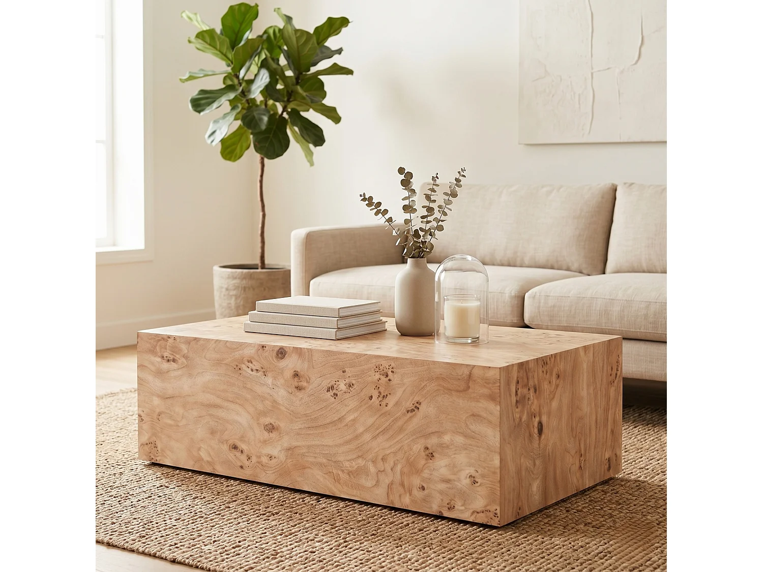 Table basse rectangulaire 90x50x30 cm naturel - Bois en MDF