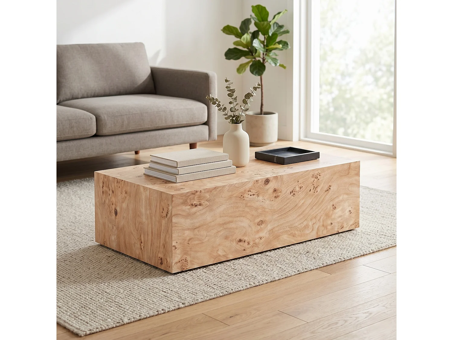 Table basse rectangulaire 90x50x30 cm naturel - Bois en MDF