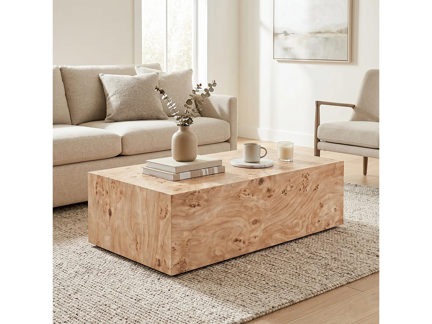 Table basse rectangulaire 90x50x30 cm naturel - Bois en MDF