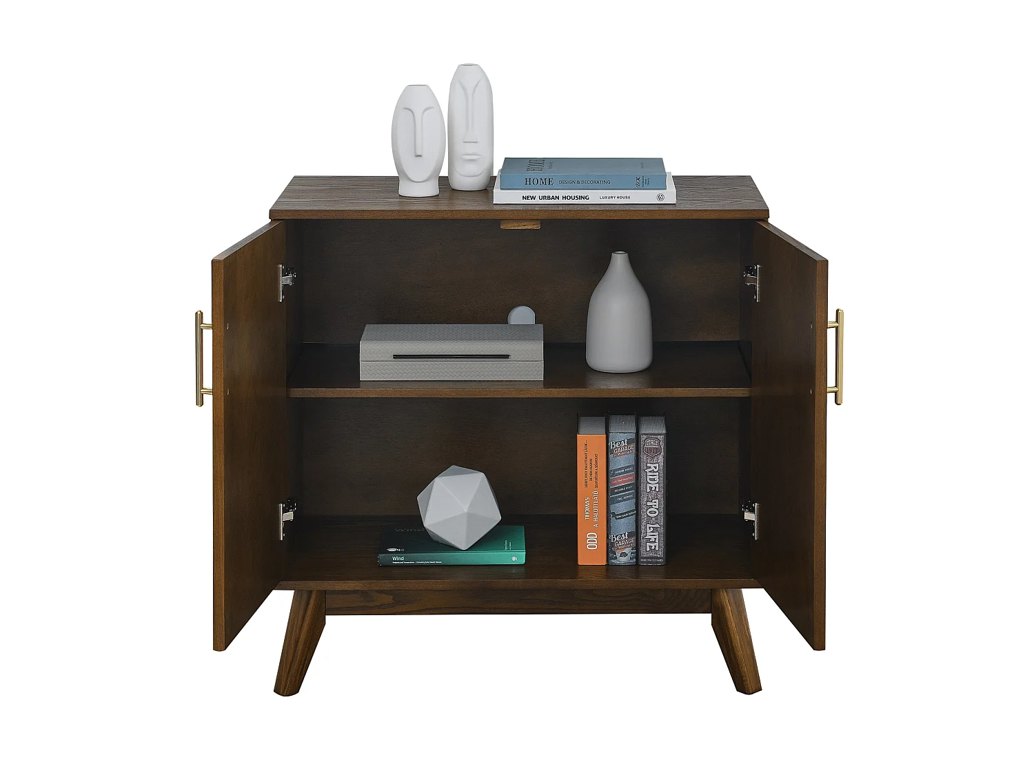 Buffet vintage en bois marron avec 2 portes et étagère réglable