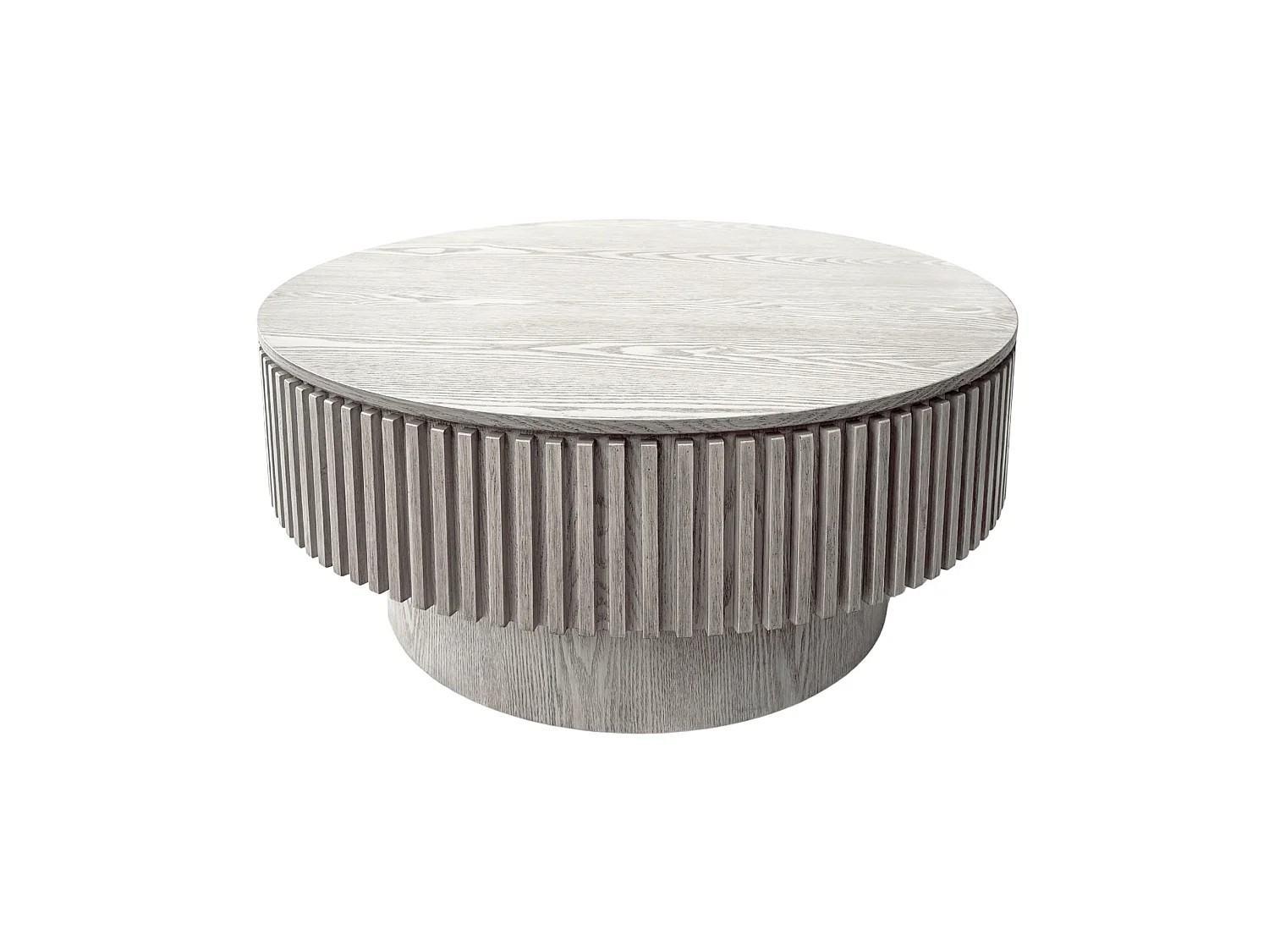 Tavolino rotondo da 75 cm in legno bianco stile retrò con vano contenitore - Piano effetto legno