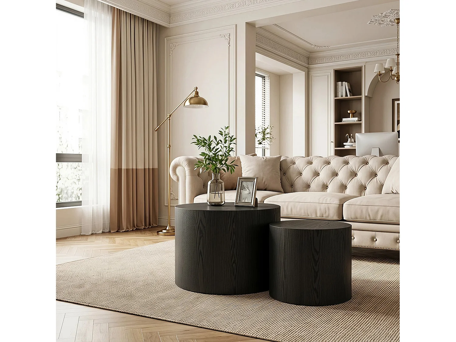 Lot de 2 tables basses rondes 48.5 cm+38 cm noir