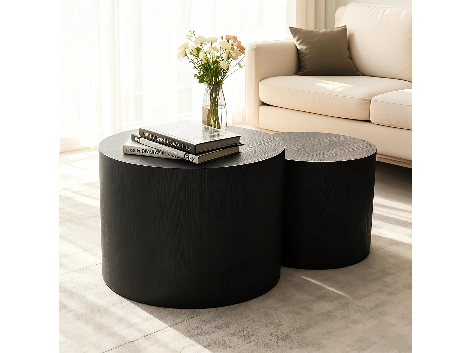 Lot de 2 tables basses rondes 48.5 cm+38 cm noir