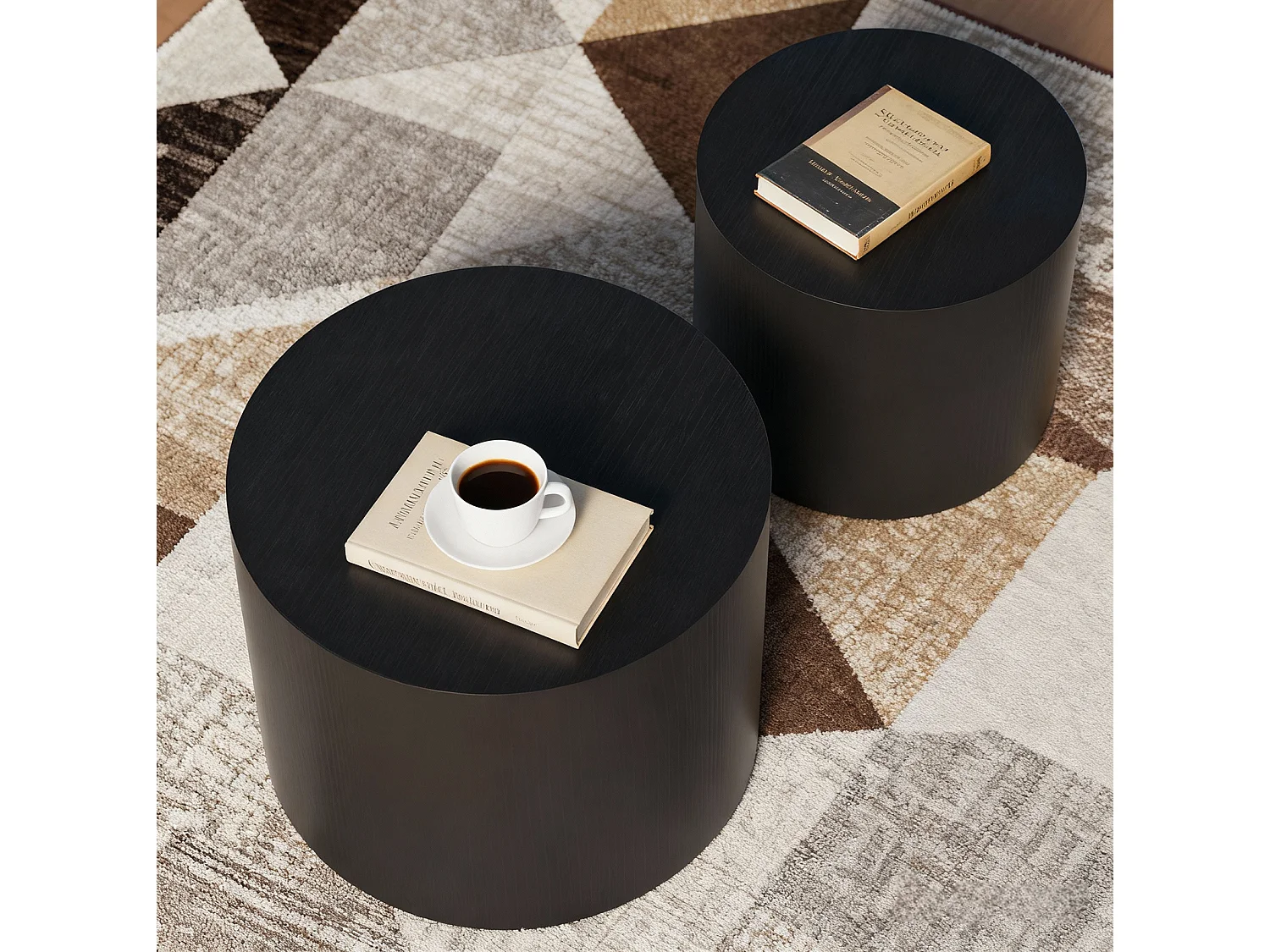 Lot de 2 tables basses rondes 48.5 cm+38 cm noir