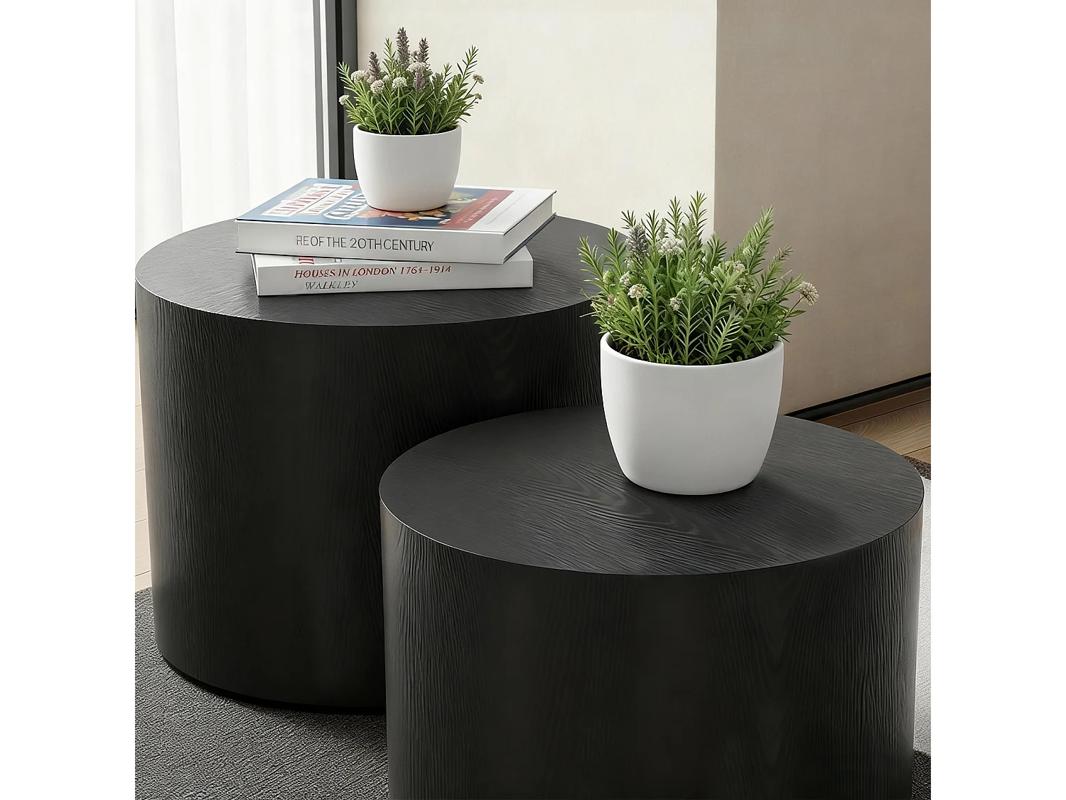 Lot de 2 tables basses rondes 48.5 cm+38 cm noir