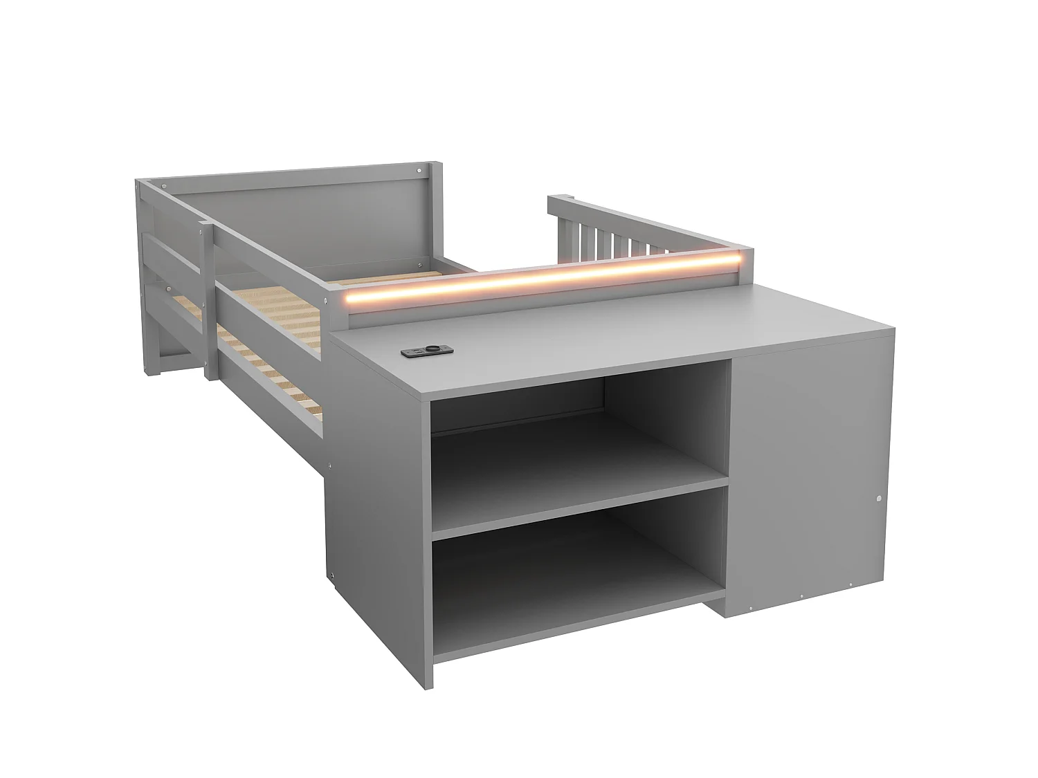 Lit enfant 90 x 200 cm avec prise, LED et 4 tiroir - Gris