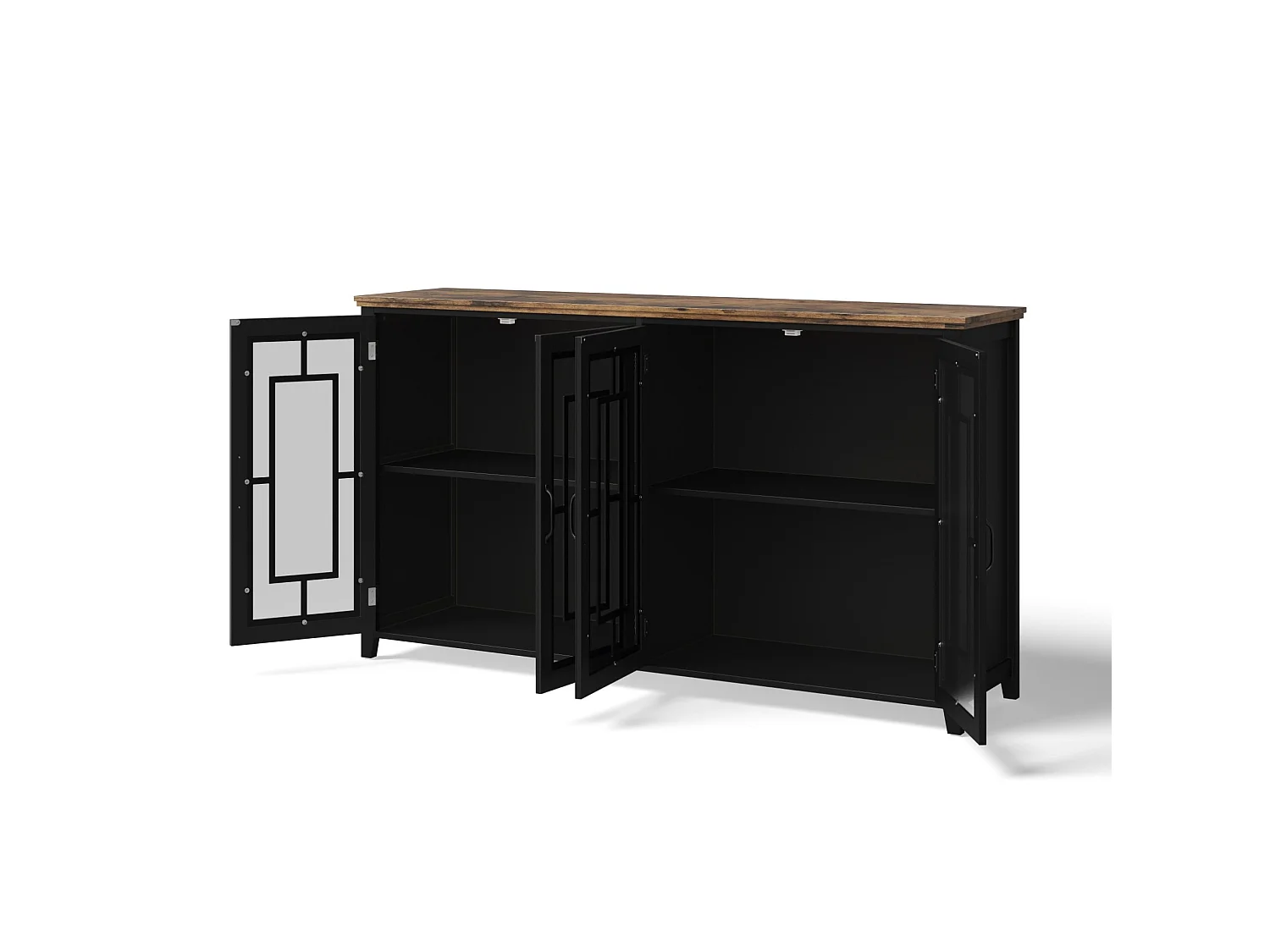 Buffet moderne avec 4 portes vitrées - Noir 160 x 40 x 86 cm