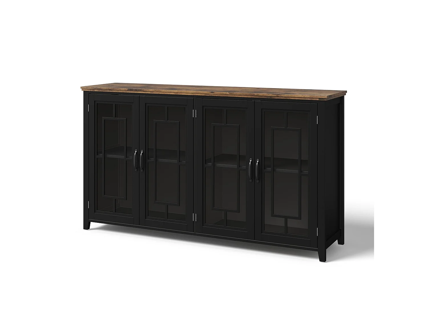 Buffet moderne avec 4 portes vitrées - Noir 160 x 40 x 86 cm