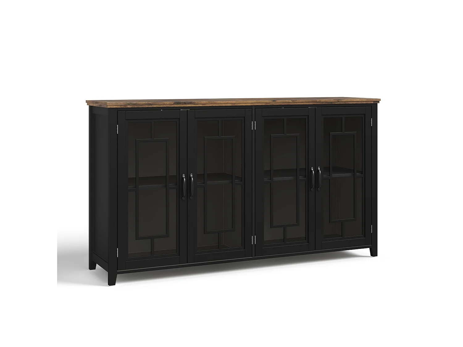Buffet moderne avec 4 portes vitrées - Noir 160 x 40 x 86 cm