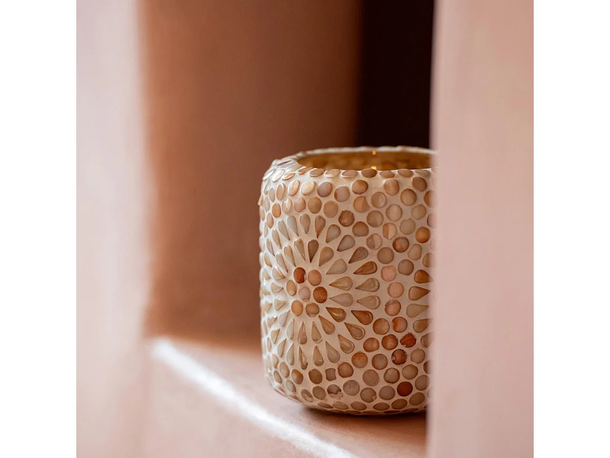 Photophore Mosaïque "Ruthie" 11cm Beige