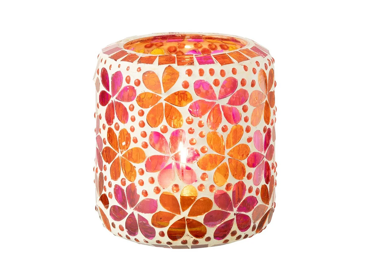 Photophore Mosaïque "Ruthie" 11cm Rose & Orange