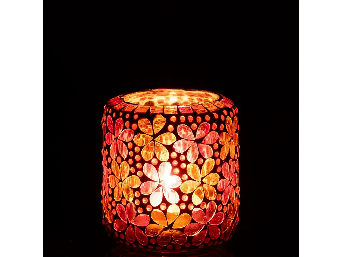 Photophore Mosaïque "Ruthie" 11cm Rose & Orange