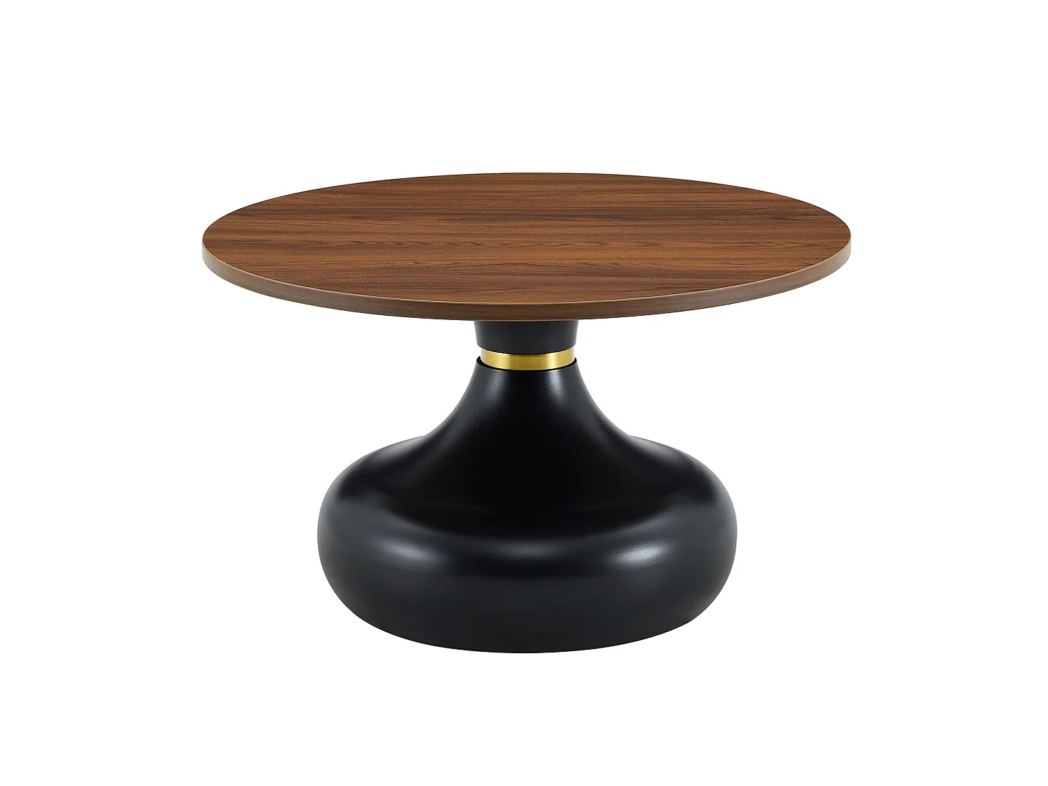 Lot de 2 table basse ronde 70 cm + 50 cm noyer et noir - Bois et métal