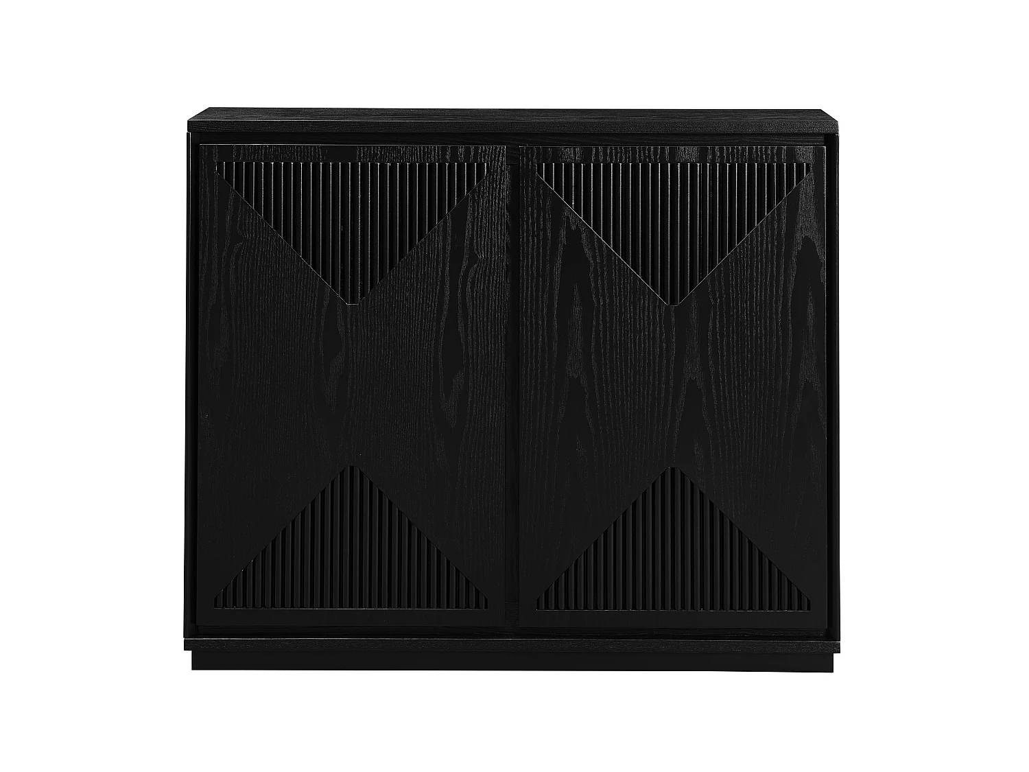 Buffet étroit noir avec 2 portes, au design V rainuré