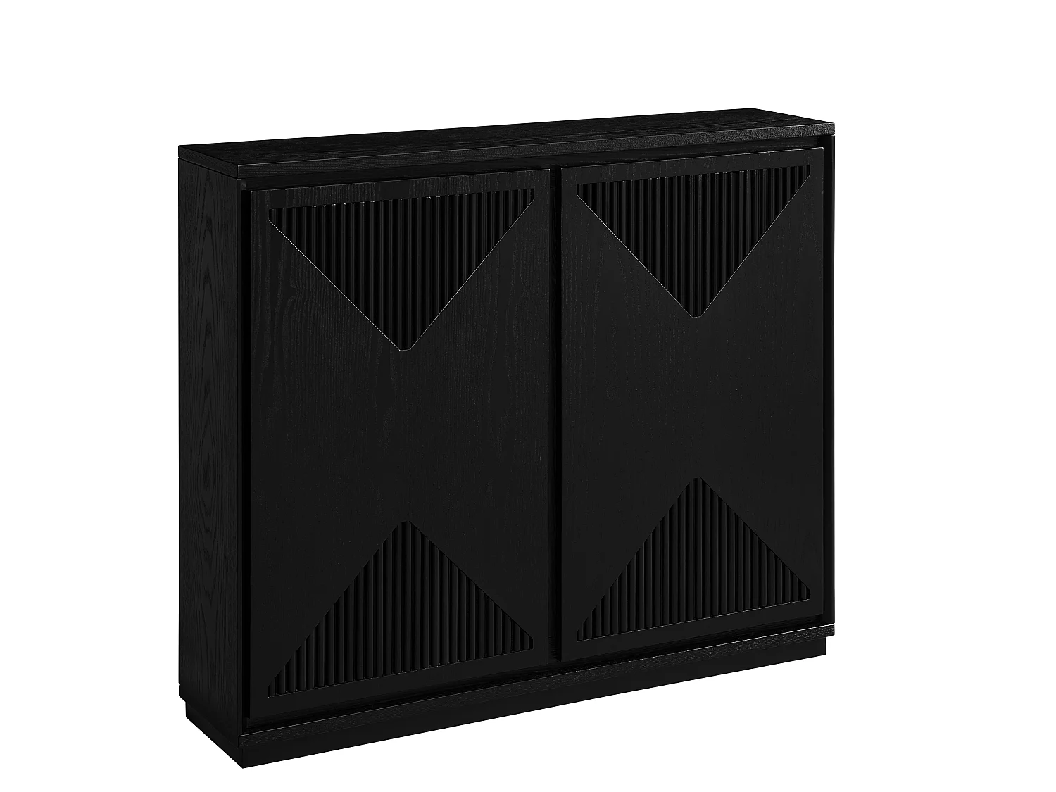 Buffet étroit noir avec 2 portes, au design V rainuré